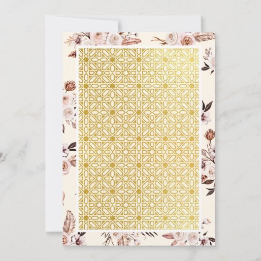 Aarde Cream Bloemen Goud Patroon Moslim Bruiloft Kaart (Achterkant)