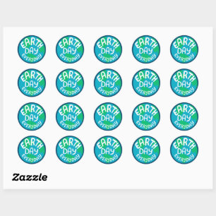 AARDE DAG ELKE DAG, met bedrukte planeet Ronde Sticker