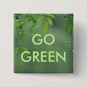 Aarde dag en denk groen vierkante button 5,1 cm