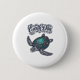 Aarde Dag Zee Schildpad Vintage Gravure Shirt Ontw Ronde Button 5,7 Cm