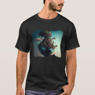 Aarde- en boomgebouw Surreal Artwork T-shirt