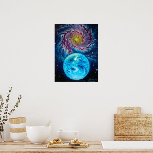 Aarde en een sterrenstelsel poster (Keuken)
