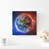 Aarde en maan vierkante klok (Huis)