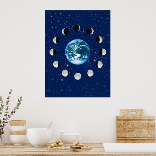 Aarde- en Moonfasen, op een achtergrond van sterre Poster (Keuken)