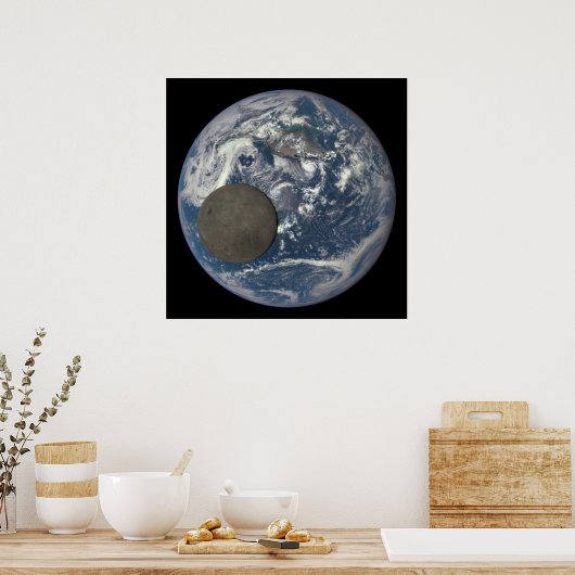 Aarde en Moon's verre kant van ruimte Poster (Keuken)