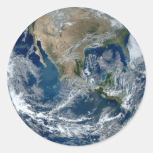 Aarde in de buitenruimte met wolken ronde sticker