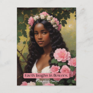 Aarde lacht in bloemen Emerson Quote Floral Art Briefkaart