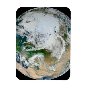 Aarde met het Noordpoolgebied, Europa en Azië. Magneet