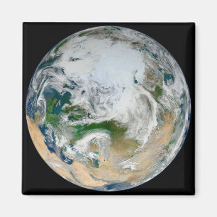 Aarde met het Noordpoolgebied, Europa en Azië. Magneet