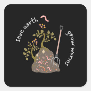 Aarde opslaan Grow Worms Vierkante Sticker