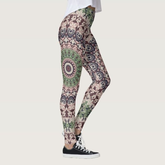 Aarde Tone Groen en Bruin Mandala Patroon Leggings (Rechts)