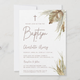 Aarde toon Boho Pampas gras aangepaste doop Kaart