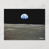 Aarde van maan in zwarte ruimte: aardopgang briefkaart (Achterkant)