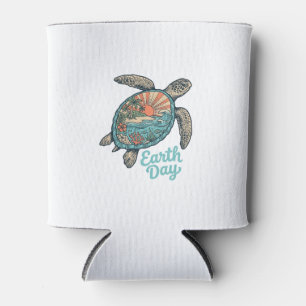 Aardedag Zee Schildpad Vintage Gravure Shirt Ontwe Blikjeskoeler