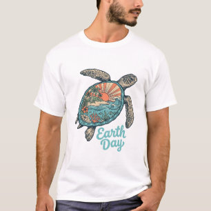 Aardedag Zeeschildpad Vintage Gravure Shirt Ontwer