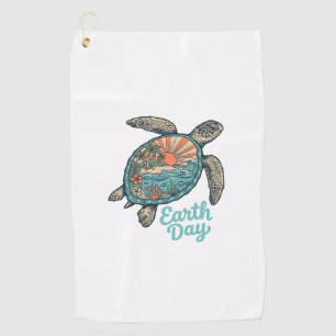 Aardedag Zeeschildpad Vintage Gravure Shirt Ontwer Golfhanddoek