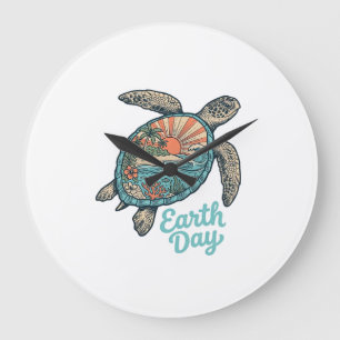 Aardedag Zeeschildpad Vintage Gravure Shirt Ontwer Grote Klok