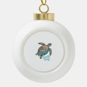 Aardedag Zeeschildpad Vintage Gravure Shirt Ontwer Keramische Bal Ornament
