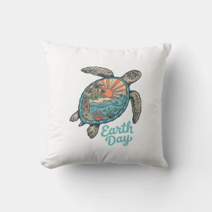 Aardedag Zeeschildpad Vintage Gravure Shirt Ontwer Kussen