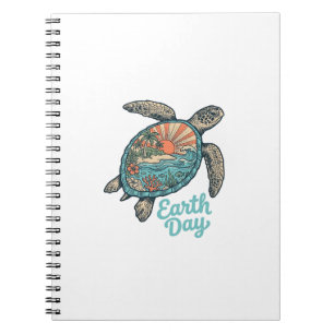 Aardedag Zeeschildpad Vintage Gravure Shirt Ontwer Notitieboek
