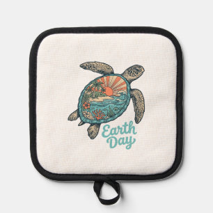 Aardedag Zeeschildpad Vintage Gravure Shirt Ontwer Pannenlap