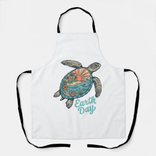Aardedag Zeeschildpad Vintage Gravure Shirt Ontwer Schort