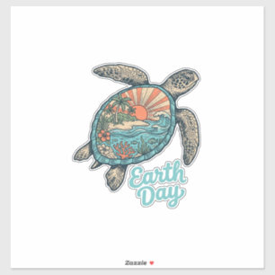 Aardedag Zeeschildpad Vintage Gravure Shirt Ontwer Sticker