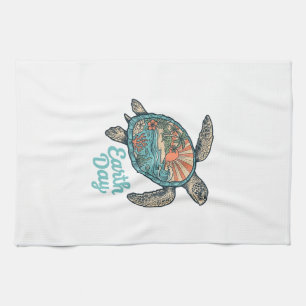 Aardedag Zeeschildpad Vintage Gravure Shirt Ontwer Theedoek