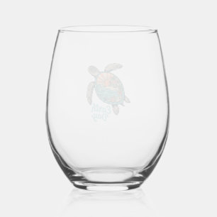 Aardedag Zeeschildpad Vintage Gravure Shirt Ontwer Wijnglas Zonder Voet