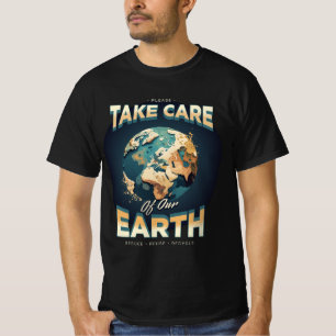 Aardedag Zorg voor ons aarde Wereldbol Zwart T-shirt
