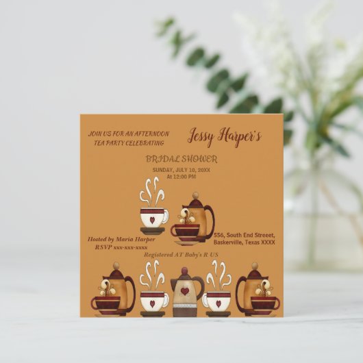 Aarden Theepot Afternoon Tea Party Bruidsfeest Kaart (Staand voorkant)