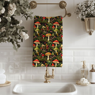 Aardetinten badhanddoek vintage paddestoelprint bad handdoek