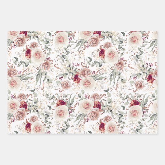 Aardetinten bloemmotief watercolorpatroon inpakpapier vel (Voorkant 2)