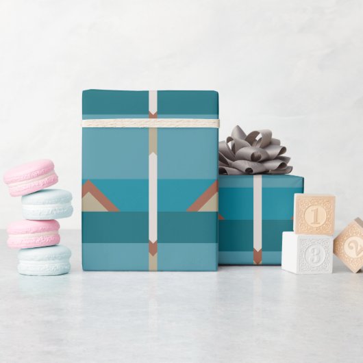 Aardetinten bruin, blauw Elegant Modern Geometrisc Cadeaupapier (Baby Shower)