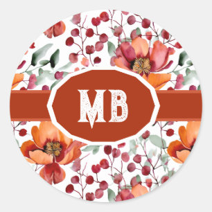 Aardetinten, Herfstbloemen Monogram Ronde Sticker