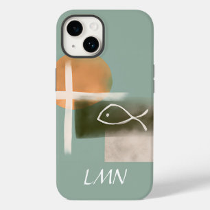 Aardetinten kruisen en vis minimalistische kunst Case-Mate iPhone 14 hoesje