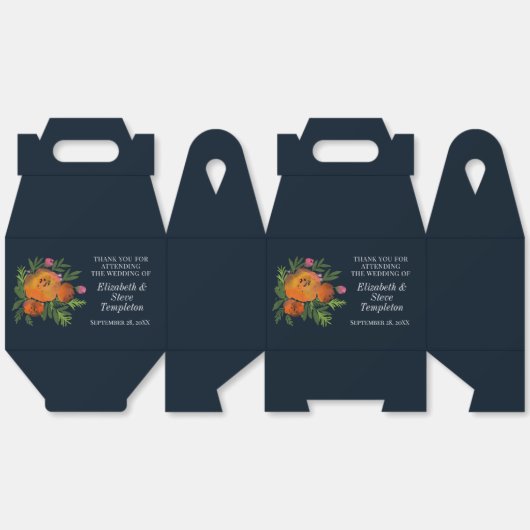 Aardetinten Verbrand Sinaasappel Navy Bloemen Huwe Bedankdoosjes (Ongevouwen)