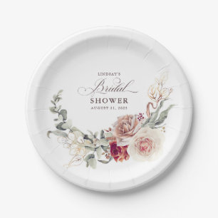 Aardetone Bloemen Elegante Boho Bruiloft Feest Papieren Bordje