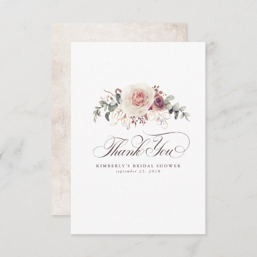 Aardetone Bloemen Elegante Kleine Dank Je Bedankkaart (Voorkant / Achterkant)