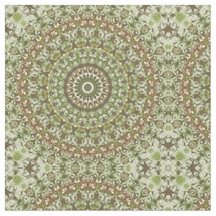 Aardgroen en bruin Mandala-patroonontwerp Stof
