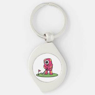 Aardig eenogig roze monster speelt golf cartoon sleutelhanger
