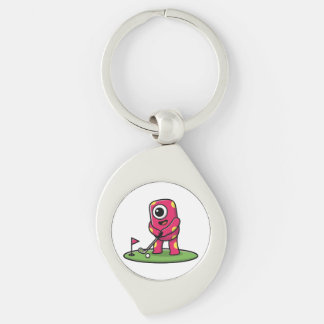 Aardig eenogig roze monster speelt golf cartoon sleutelhanger