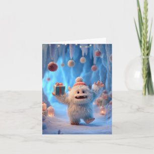 Aardig Fluffig Yeti Wezen dat Viert Feestdagen Kaart