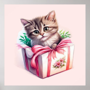 Aardig Kitten in een Doos Verjaardagscadeau Poster