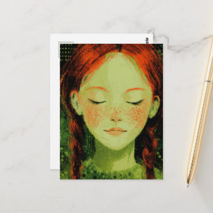 Aardig Meisje Rood Haar en Sproeten Groen Stippenp Briefkaart