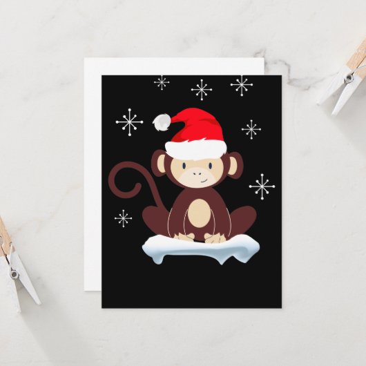 Aardige aap in de sneeuw, prettig kerstfeest kaart (Voorkant / Achterkant in situ)