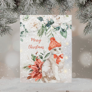 Aardige Aquarel Kitten Prettig Kerstfeest Feestdagenkaart