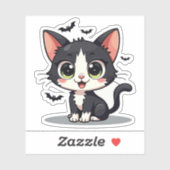 Aardige B&W Kitten – Halloween Pastel Kunst Sticker (Vel)