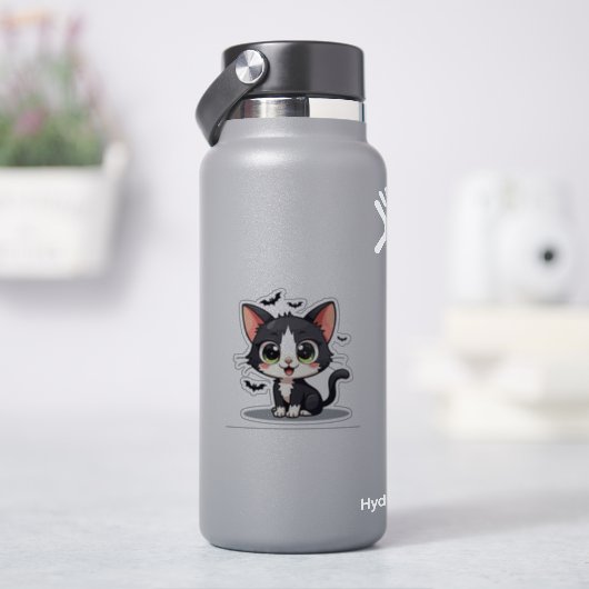Aardige B&W Kitten – Halloween Pastel Kunst Sticker (HydroFlask)