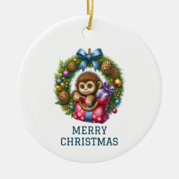 Aardige baby aap kerst keramisch ornament